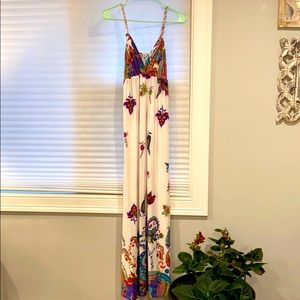 White and tropical print maxi dress sz S